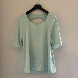 Anthropologie Shiny Mint Green Short Sleeve Top